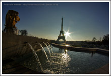 Les bassins du Trocadéro au lever du soleil